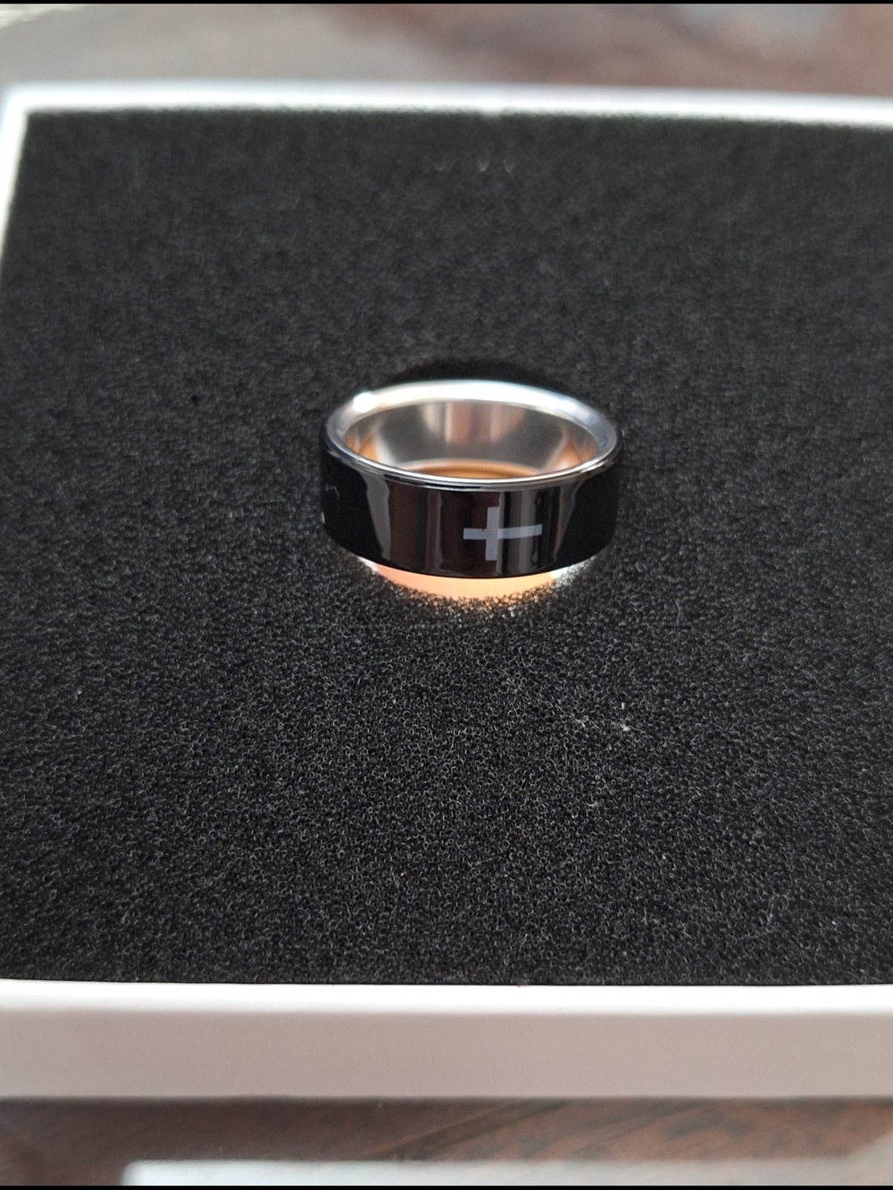 Black Stainless Steel Cross Technology Band Ring Size 9 - New